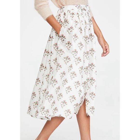 Brock Collection Womens Silk Cotton Floral Midi Skirt Button Pockets Italy - Picture 2 of 16